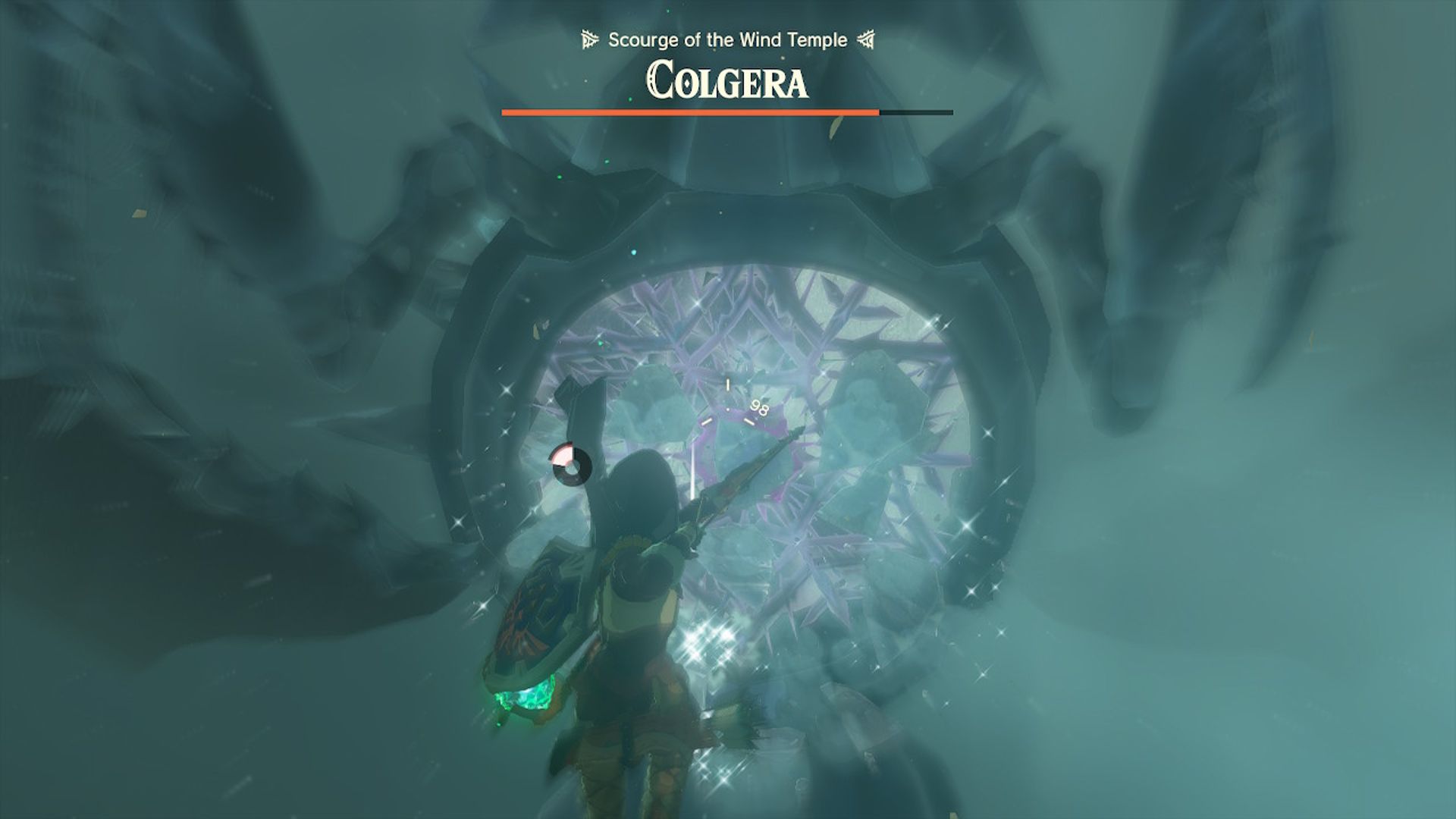The Legend Of Zelda Tears Of The Kingdom Link Shooting And Breaking Colgera's Weak Spot With Bow And Arrow