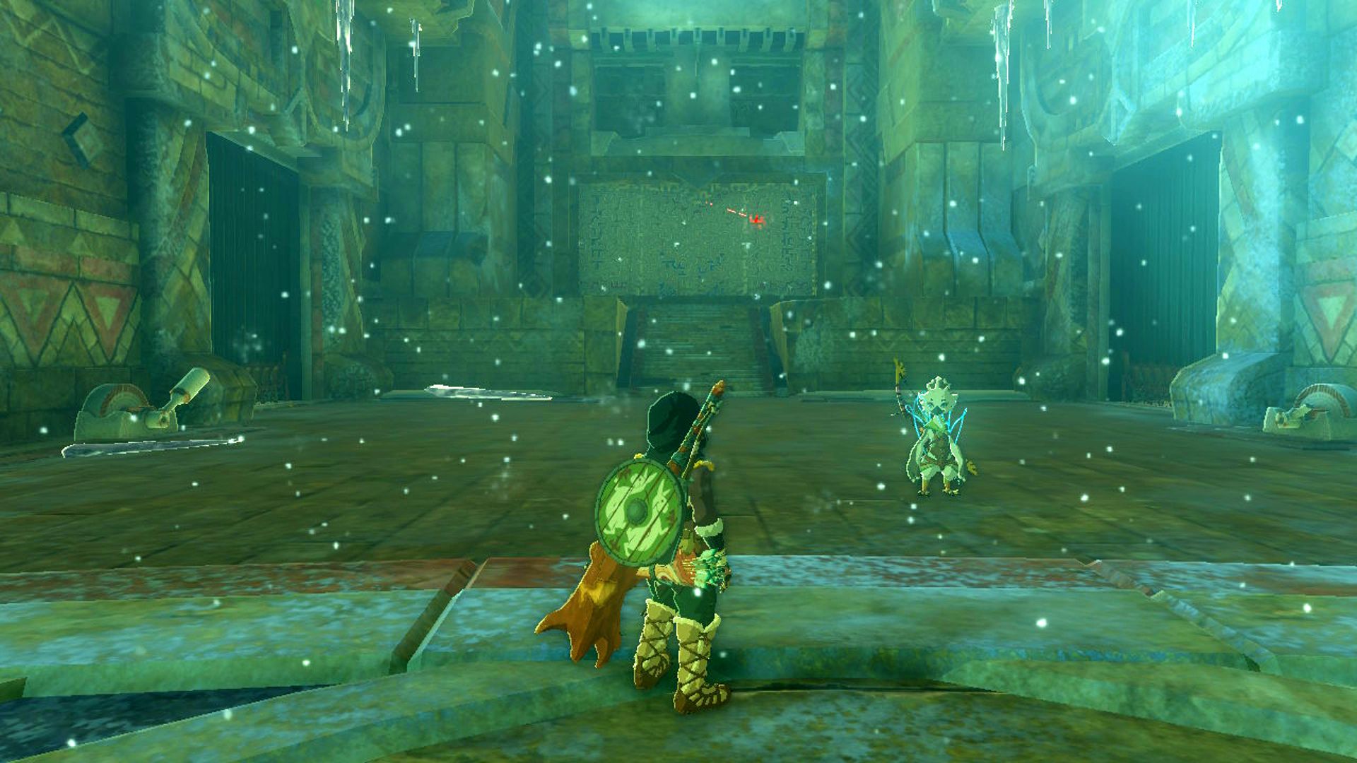 The Legend Of Zelda Tautan Air Mata Kerajaan Berdiri Di Dek Kuil Angin Utama Melihat Ruangan Tersegel Dengan Turbin Angin Kedua