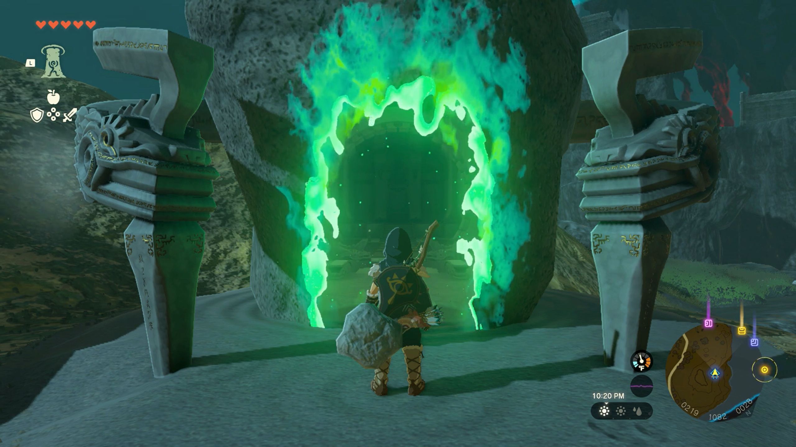 The Legend Of Zelda Tears Of The Kingdom Link Standing Outside Sepapa Shrine In Hyrule Field Region