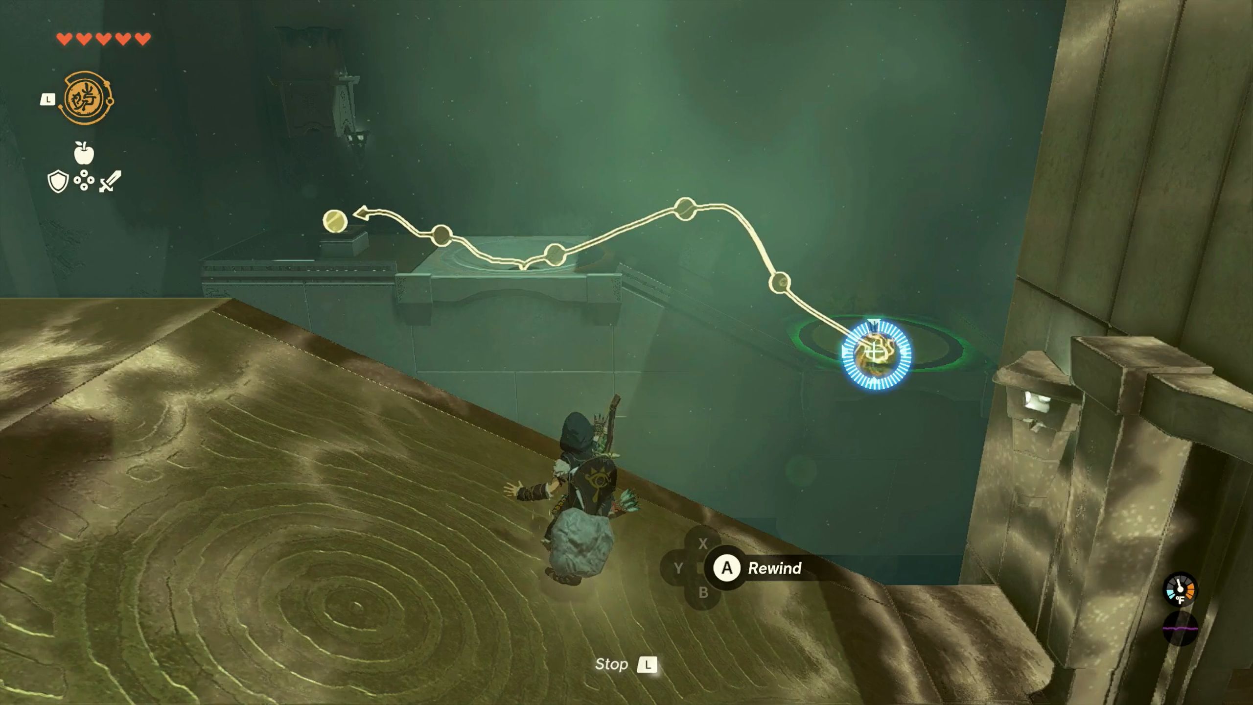 The Legend Of Zelda Tears Of The Kingdom Link Using Recall To Move Stone Ball In Sepapa Shrine