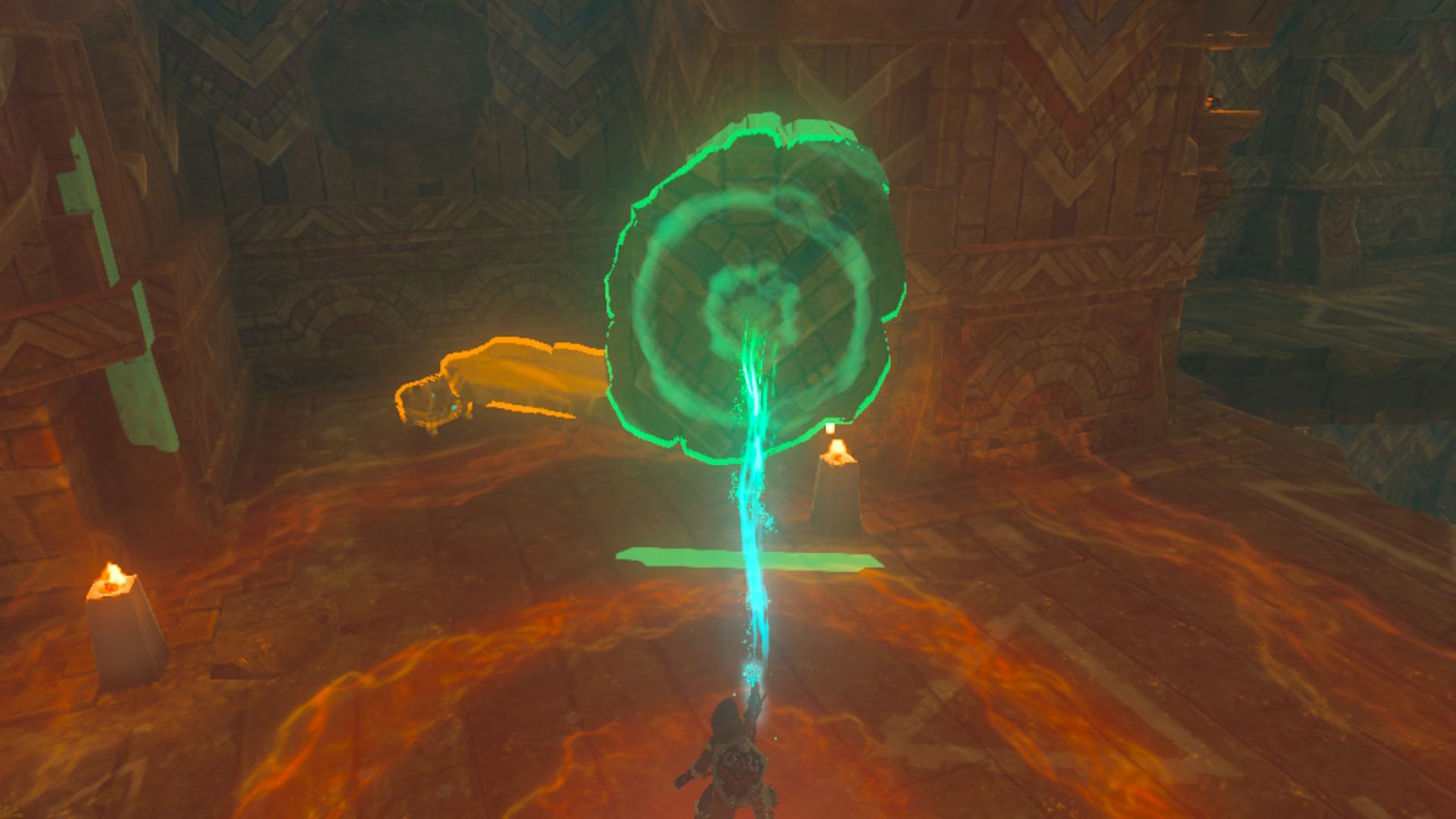 The Legend Of Zelda Tears Of The Kingdom Link Menggunakan Kemampuan Ultrahand Untuk Memindahkan Lempengan Batu Dari Dada Di Kuil Angin