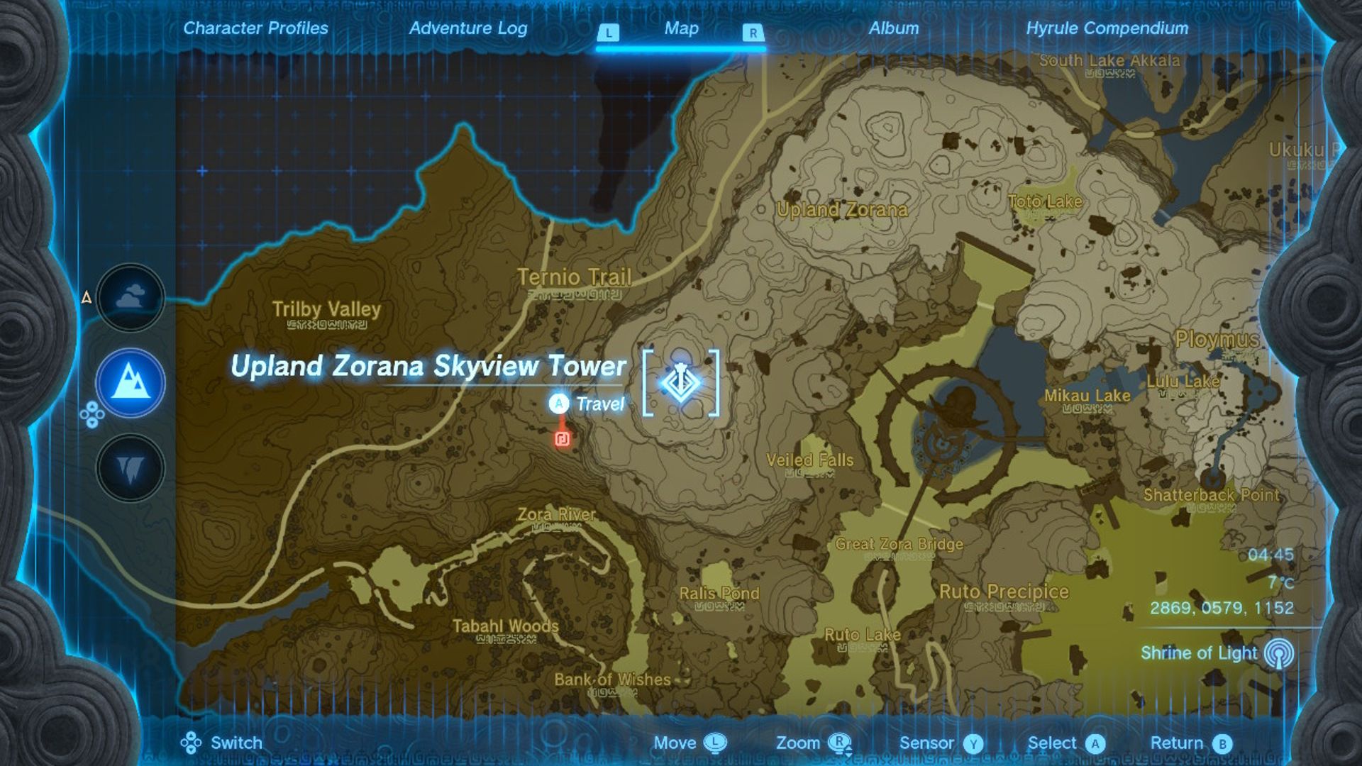 The Legend Of Zelda Tears Of The Kingdom Upland Zorana Skyview Tower Map Location