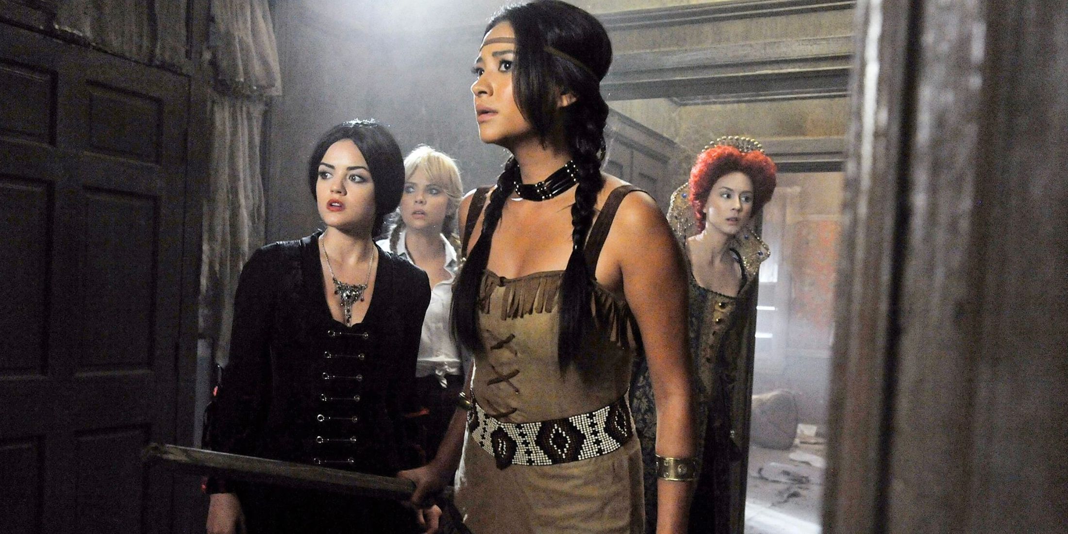 The Liars in Halloween costumes in Pretty Little Liars episode The First Secret