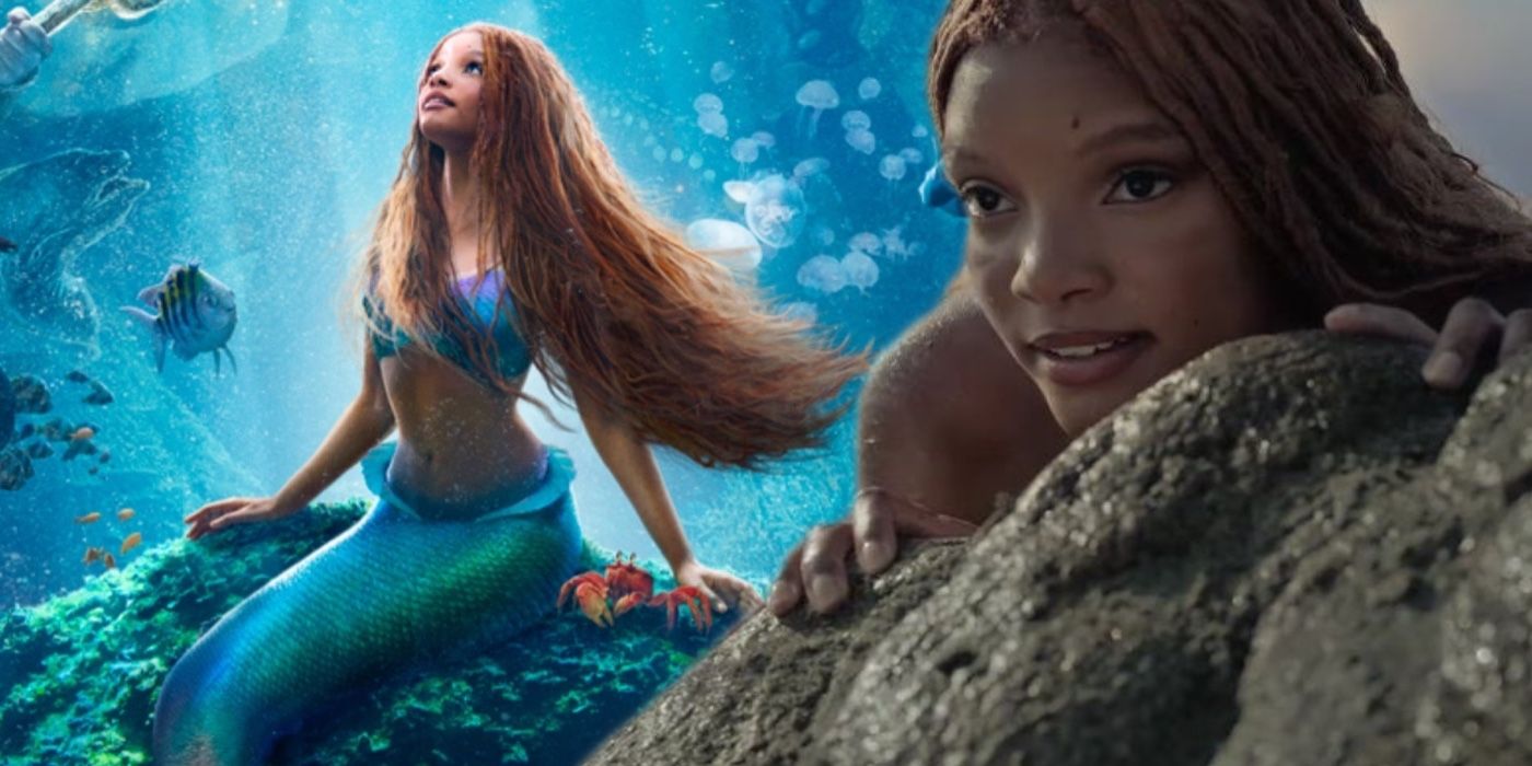 A composite image of Halle Bailey from The Little Mermaid 