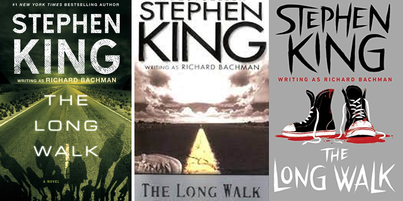 Kolase tiga versi berbeda dari sampul novel Stephen King, Long Walk