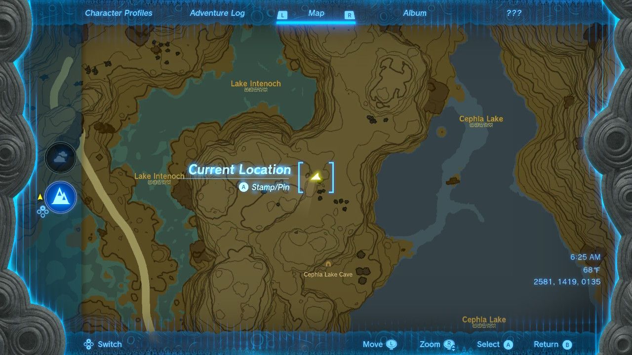 The map location for the Fierce Deity Quest in Zelda TOTK