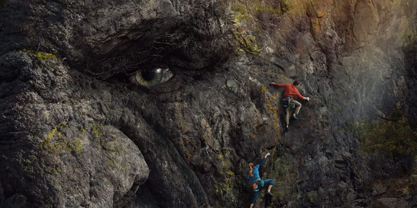 The monster movie Troll, two people climbing on it, on Netflix