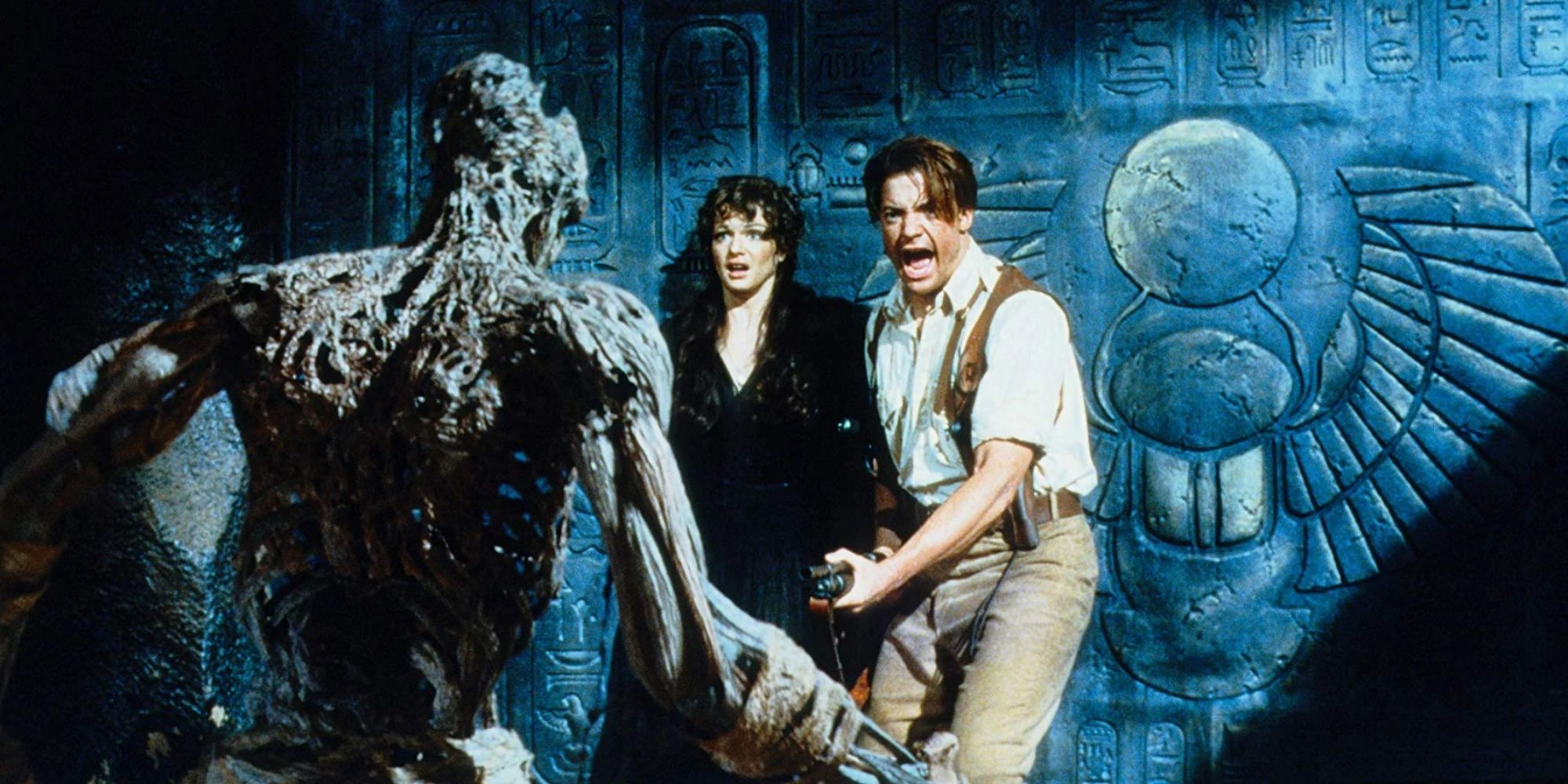 Rick screams as a mummy approaches in The Mummy