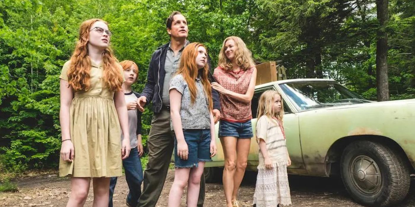 The Walls family looking upwards in The Glass Castle