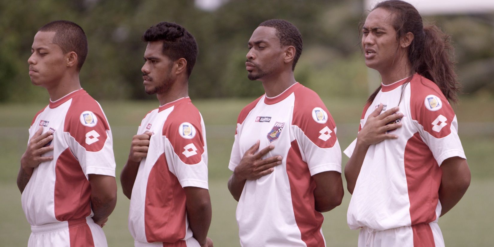 The American Samoa team on the pitch in Next Goal Wins documentary