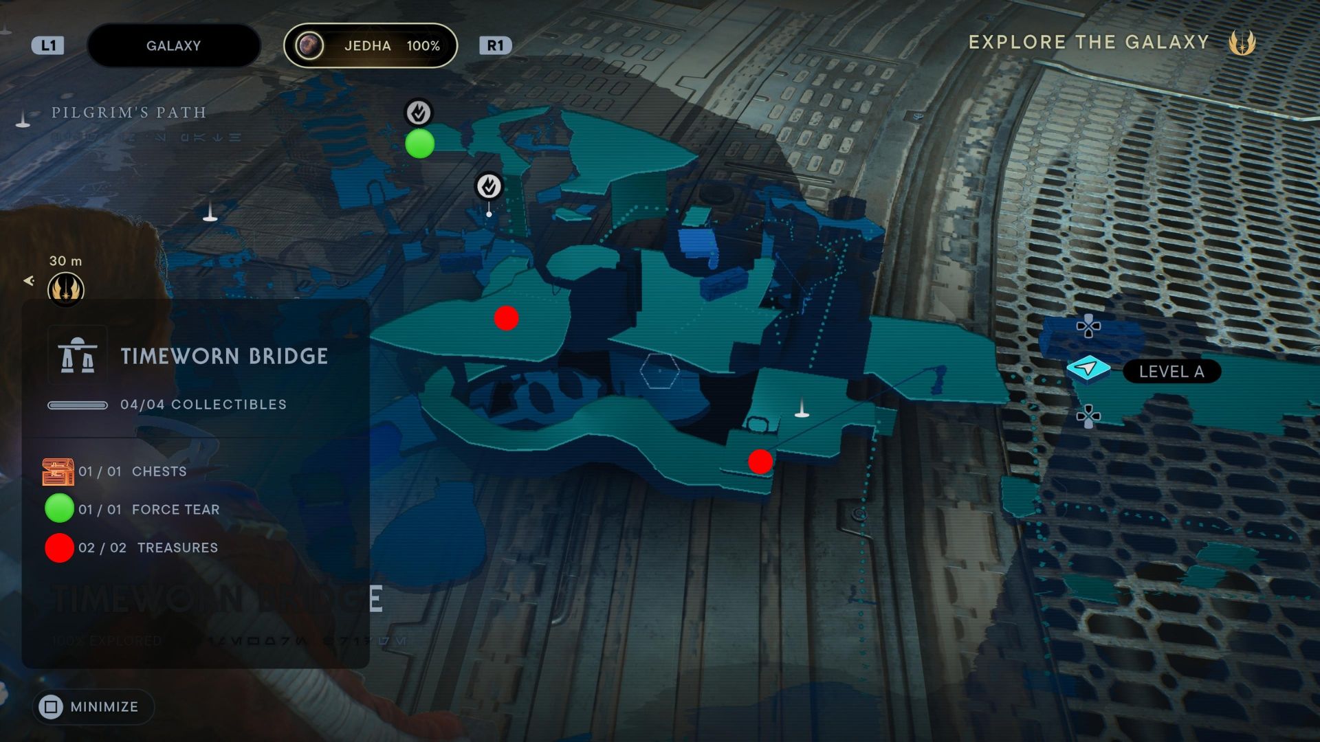 Timeworn Bridge collectibles map in Jedi Survivor part 1