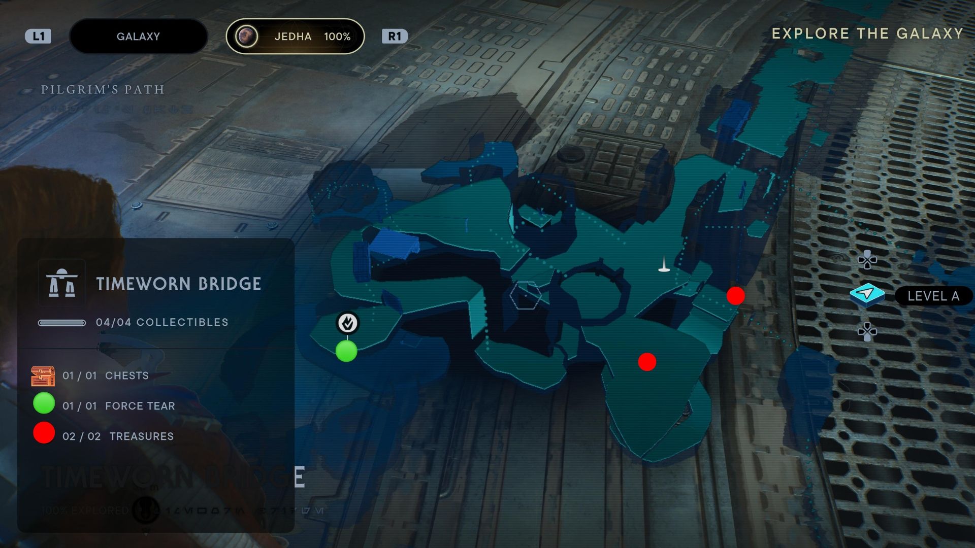 Timeworn Bridge collectibles map in Jedi Survivor part 3