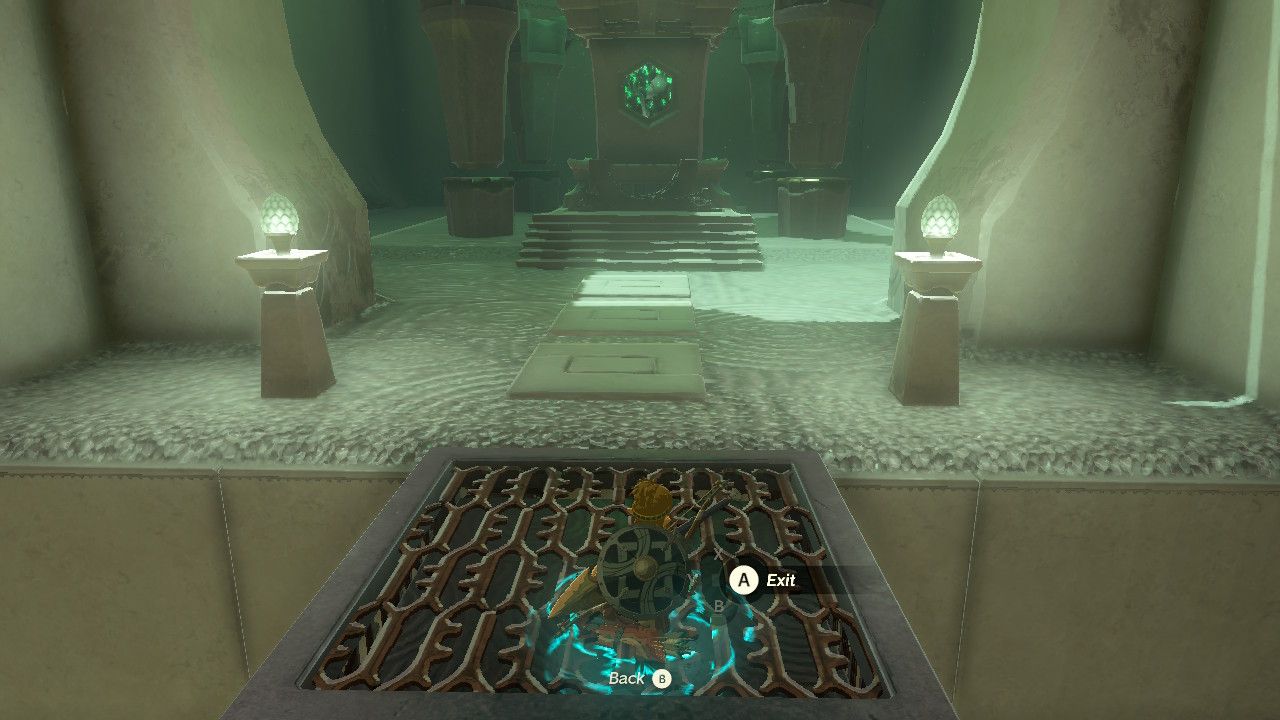 Link ascending out of some blocks at the end of the Shrine