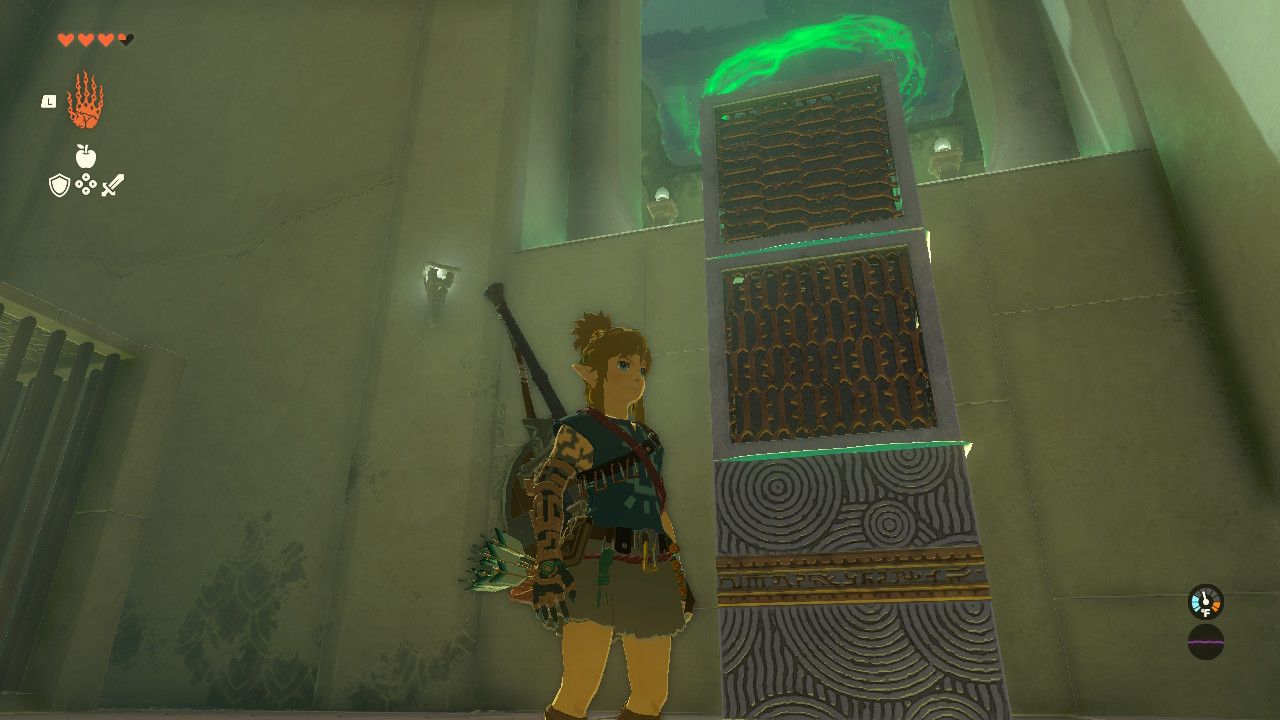 Link standing next to three stacked blocks