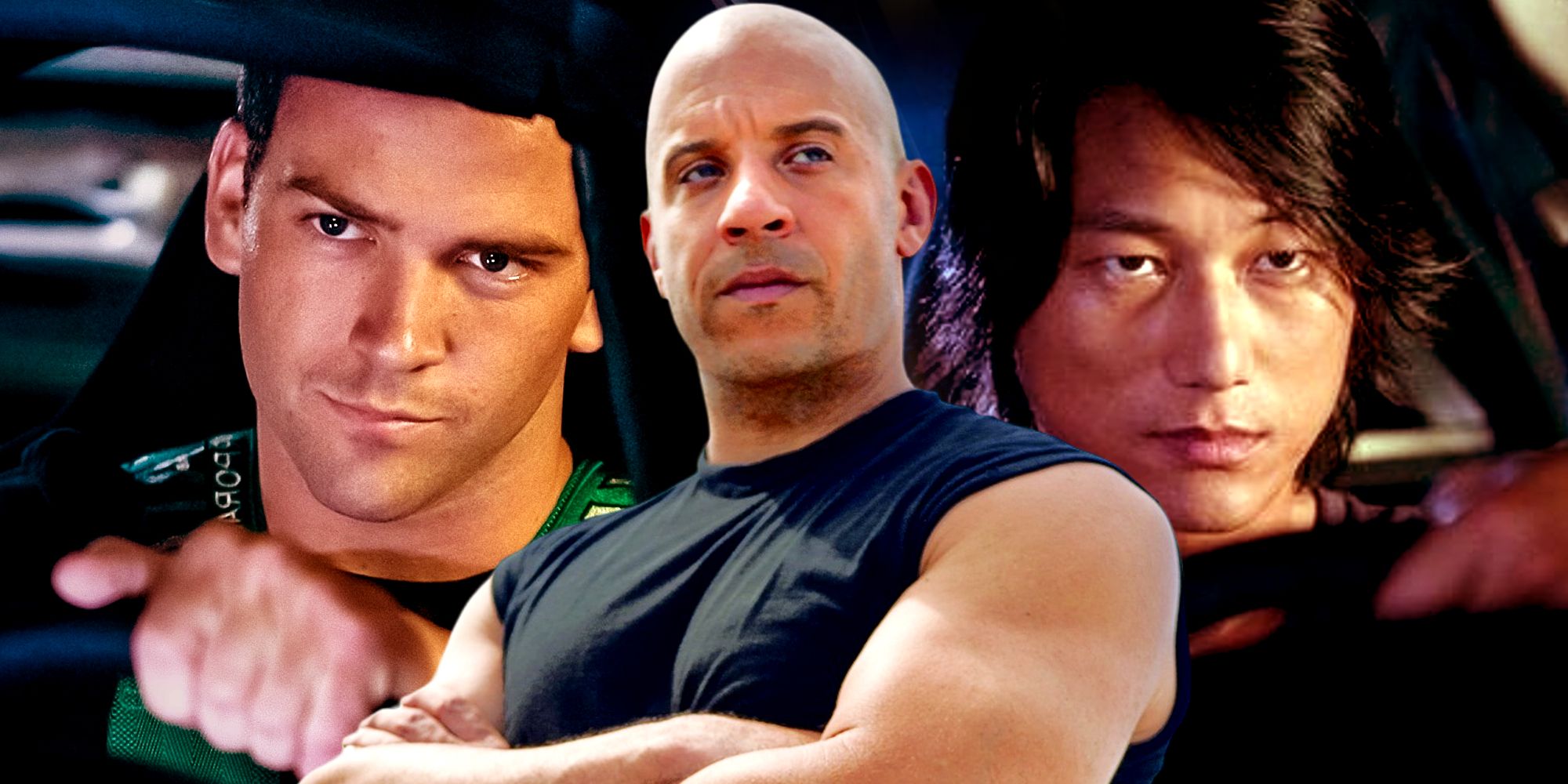 Vin Diesel as Dominic Toretto and Luke and Han from Fast and Furious Tokyo Drift