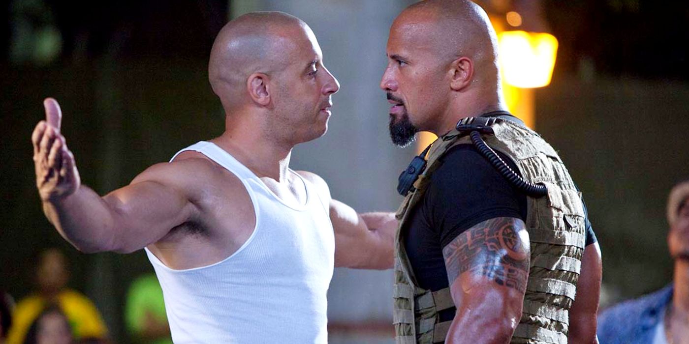 Vin Diesel and Dwayne Johnson in Fast Five.
