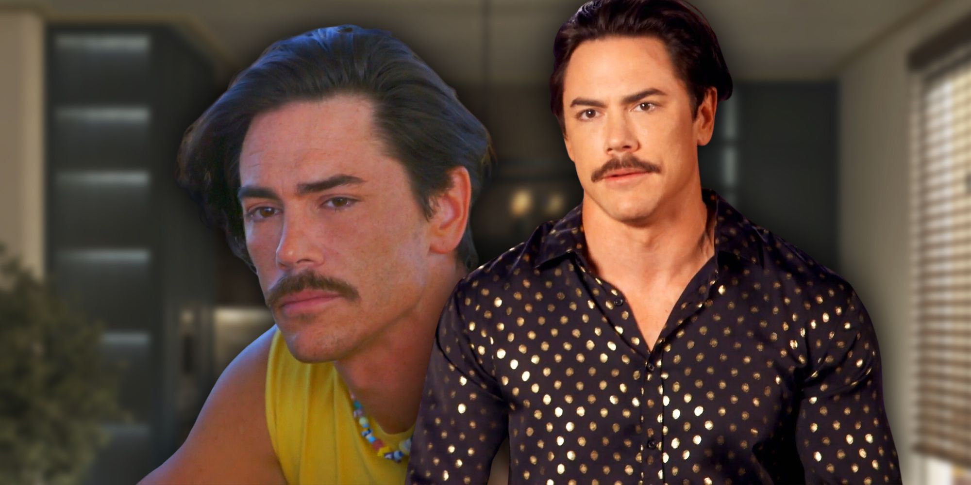 Side by side images of Vanderpump Rules' Tom Sandoval looking serious