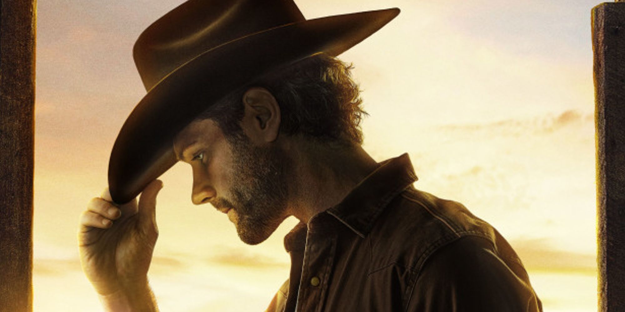 Jared Padalecki as Cordell Walker in profile, with his hand on the brim of his cowboy hat, on the Walker poster