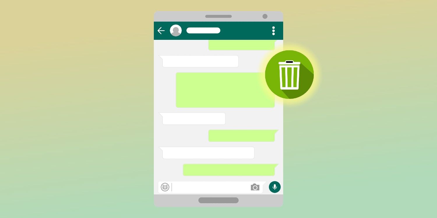 A rendering of a WhatsApp chat with a trash can icon beside it