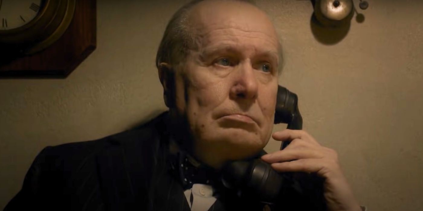 Winston Churchill talking on the phone in Darkest Hour