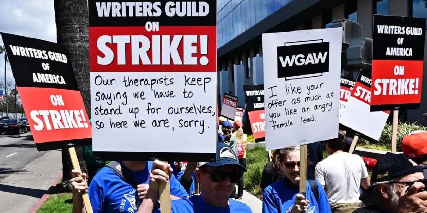 Writers Strike 2023 picketers and signs