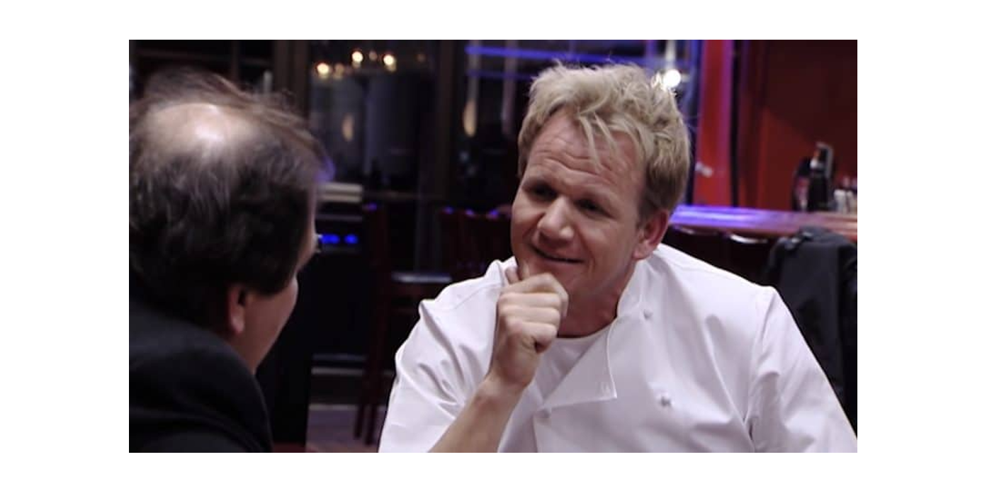 Gordon Ramsay at the Black Pearl on Kitchen Nightmares smiling