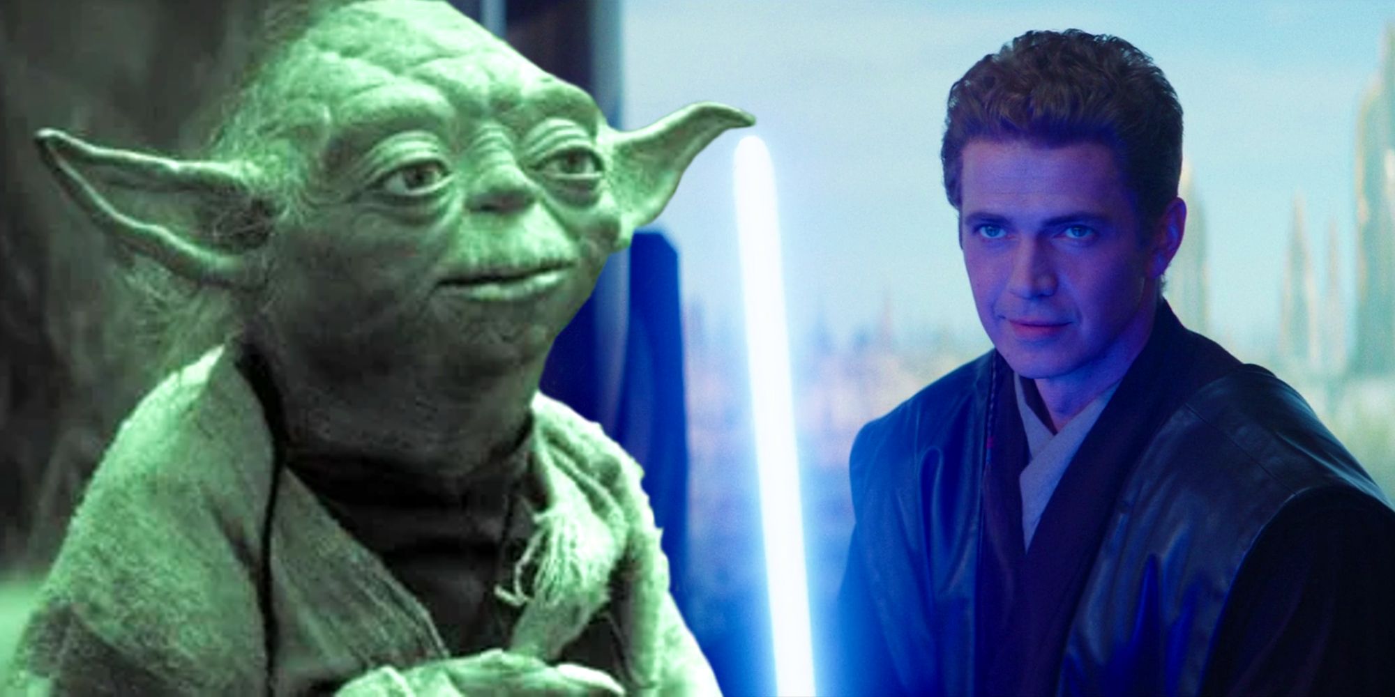 Yoda from Empire Strikes Back next to Anakin Skywalker from Obi-Wan Kenobi