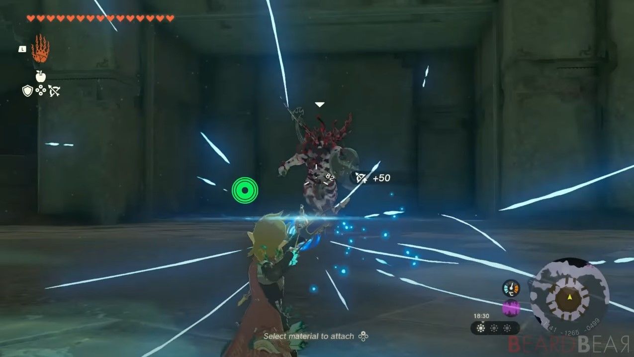 Zelda: Tears of the Kingdom's Link aims an arrow at a Lynel, which is charging in his direction.