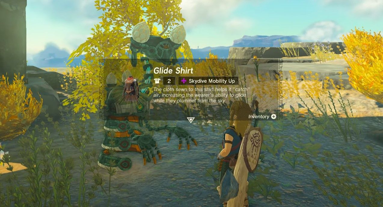 Link gets the Glide Shirt from the Steward Construct in Zelda Tears of the Kingdom.