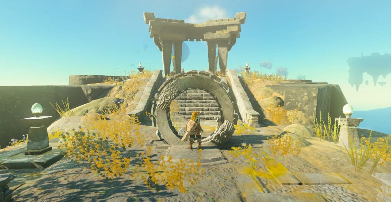 Zelda Tears of the Kingdom's Link observes a round structure on top of a Sky Island.
