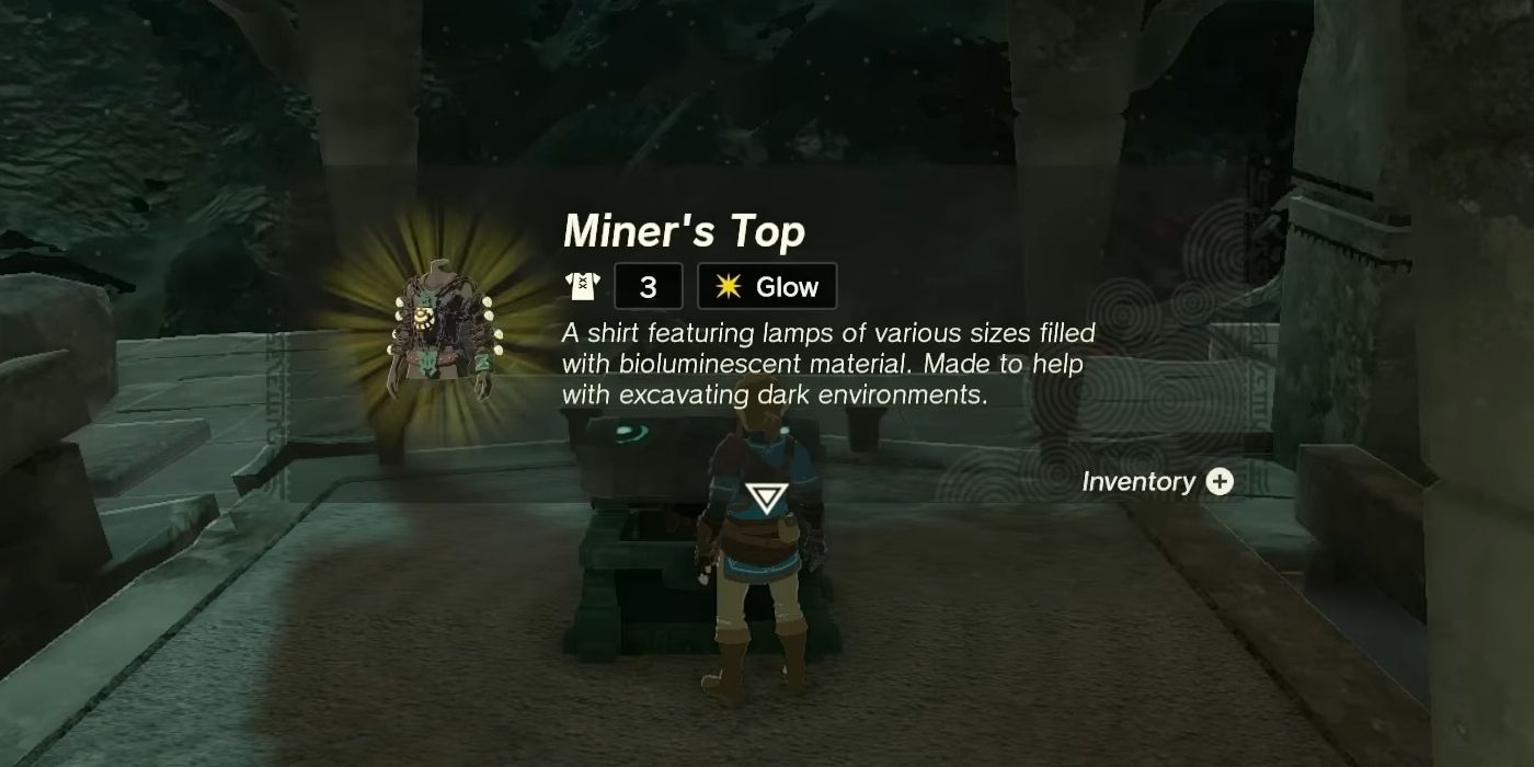 Une capture d'écran montrant le Miner's Top récemment acquis dans Zelda: Tears of the Kingdom.