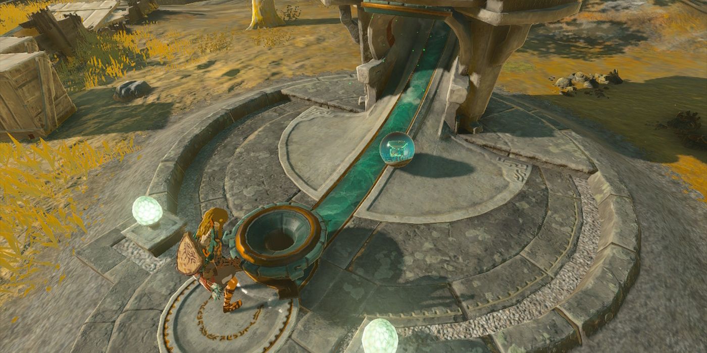 Zelda TOTK Link in front of a Zonai Gatcha Machine