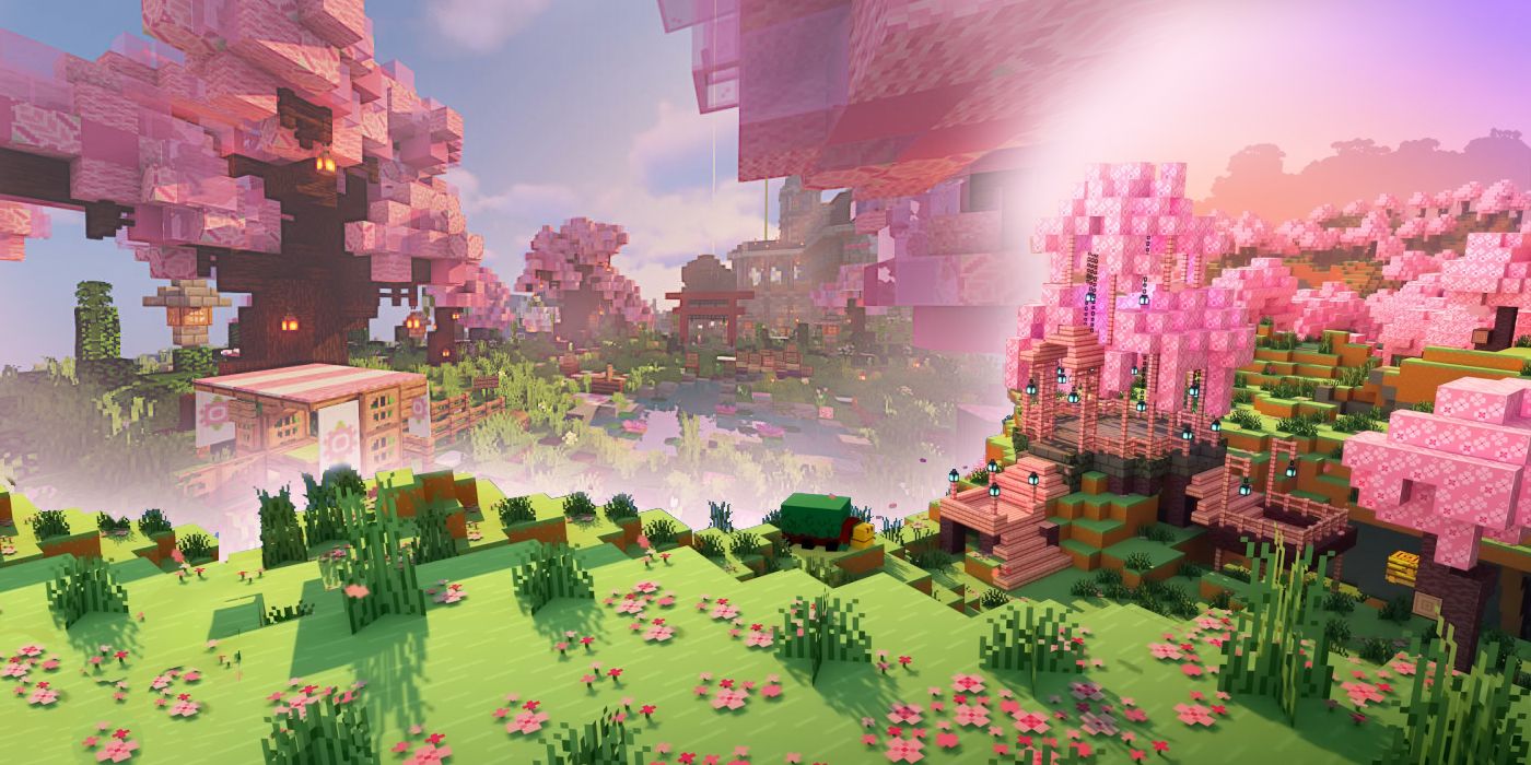 a beautiful Minecraft seed featuring Cherry Blossoms