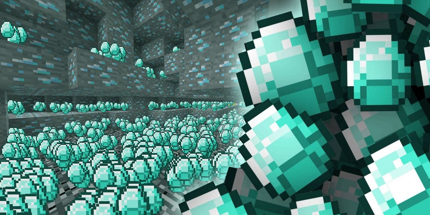 A mine from Minecraft featuring stacks of Diamonds