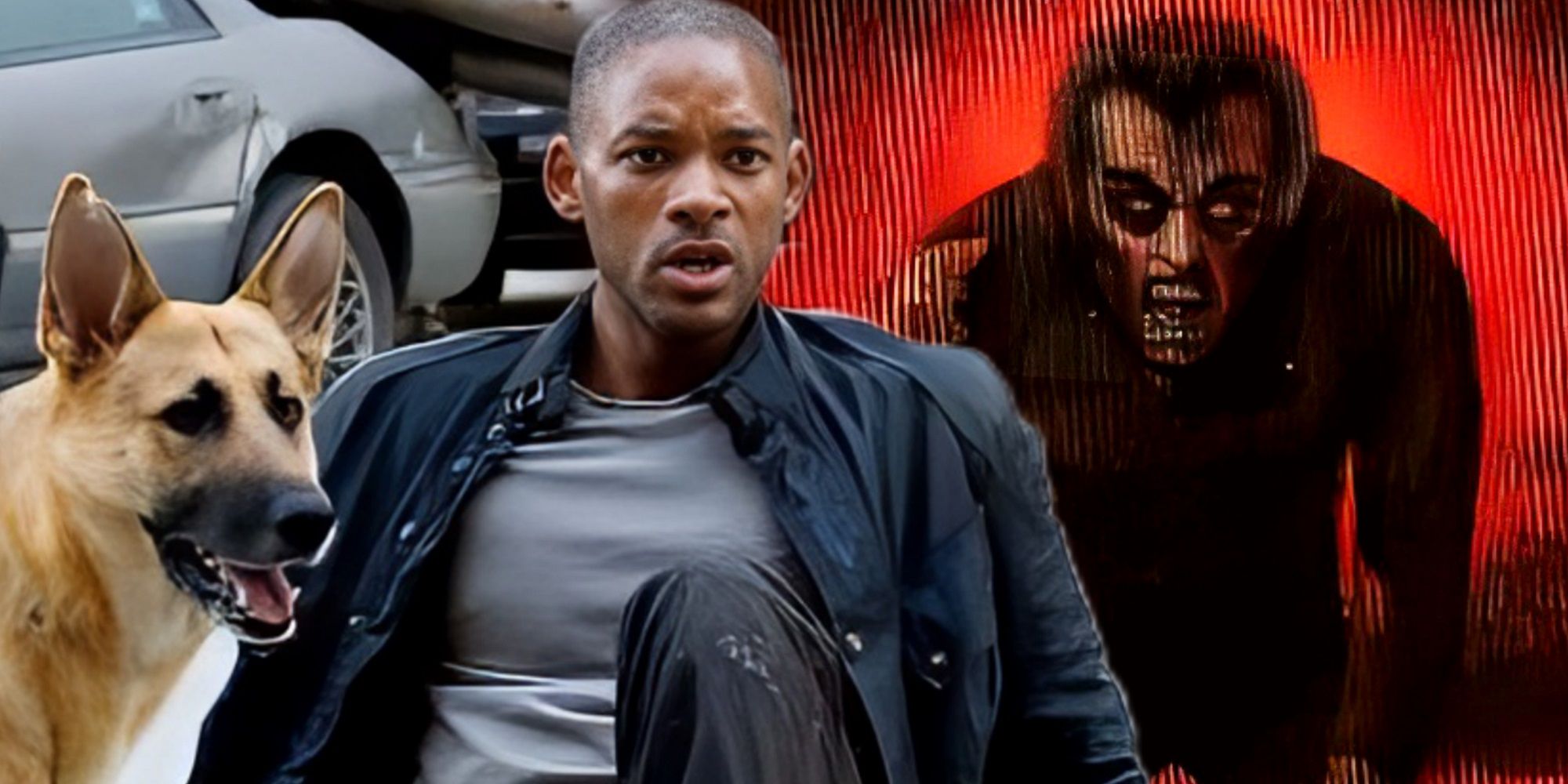 Will Smith's Dr. Neville and Sam looking at a Darkseekers from the I Am Legend book.