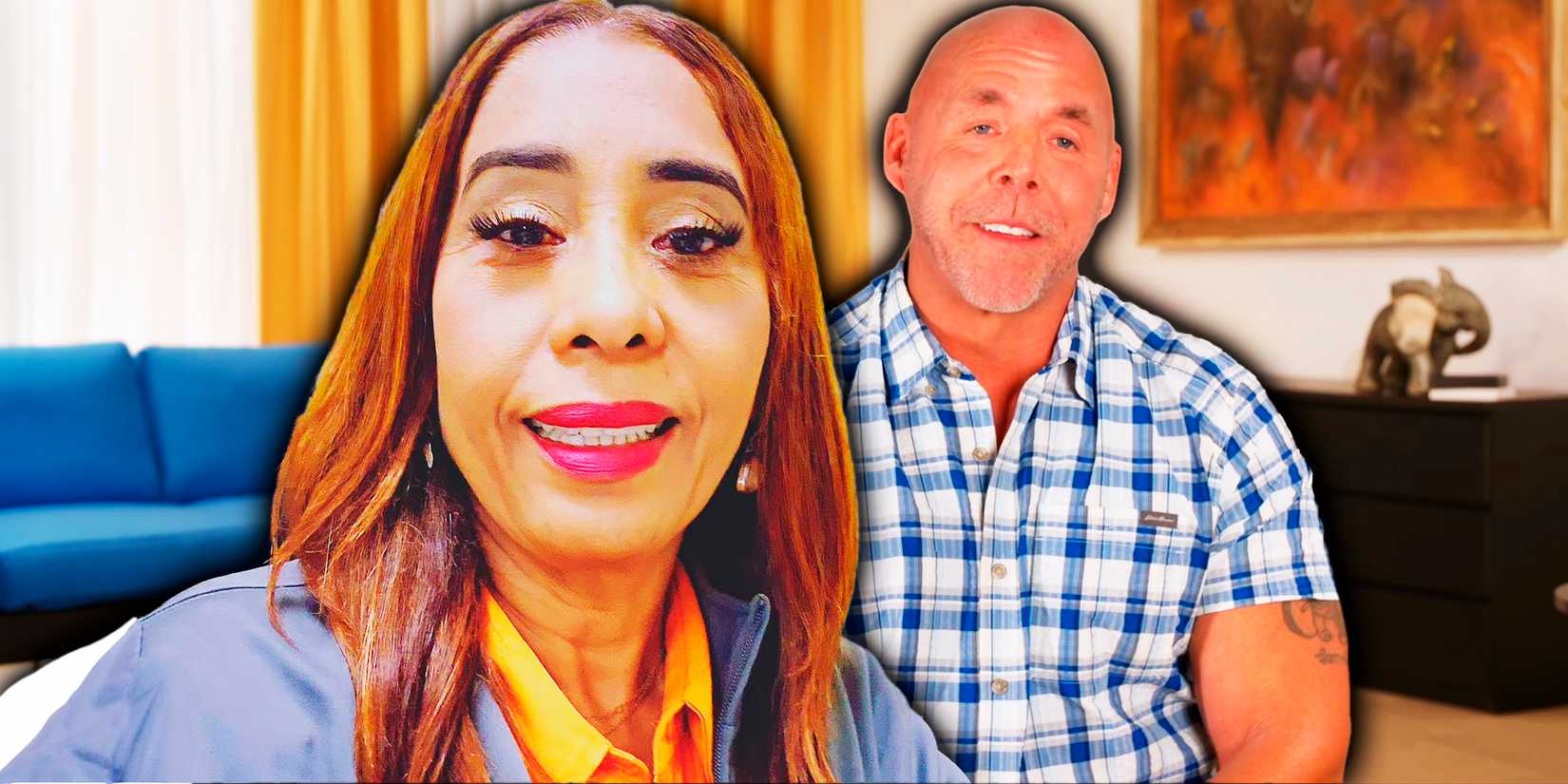 90 Day Fiancé's Lidia Morel & Scott Wern, both smiling with living room background