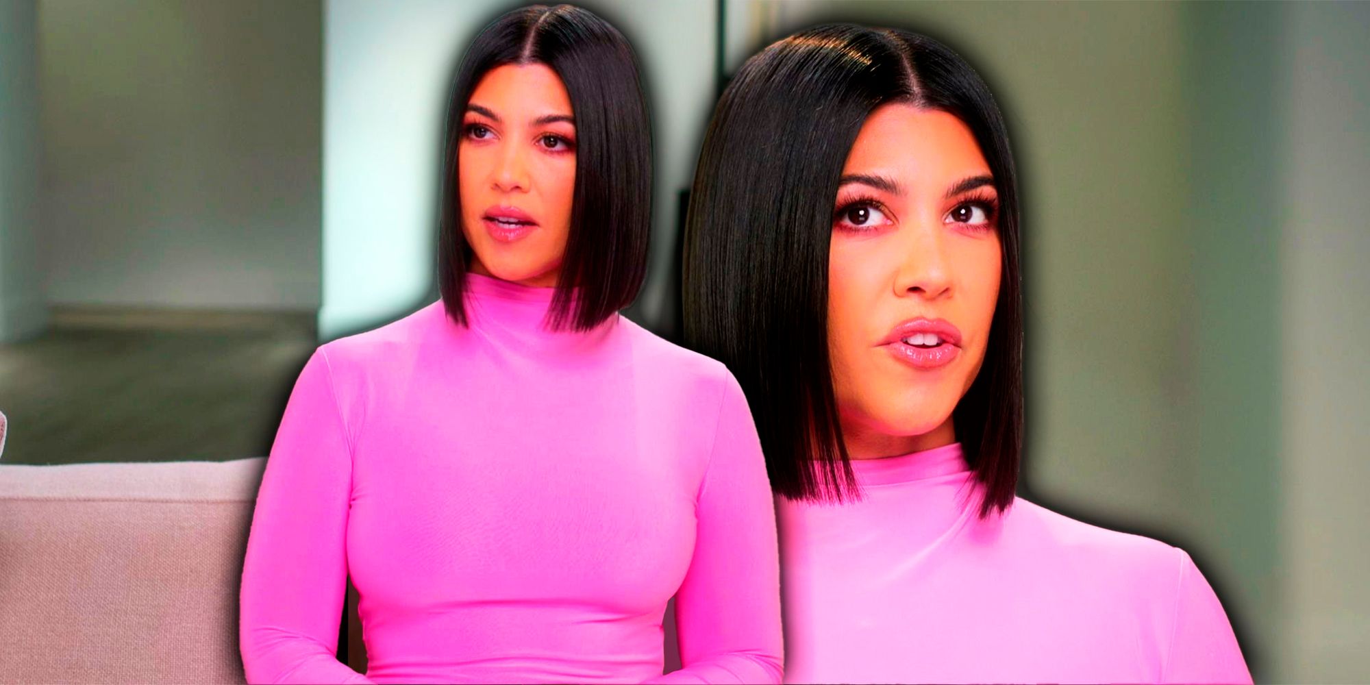 Kourtney Kardashian montage in a pink dress
