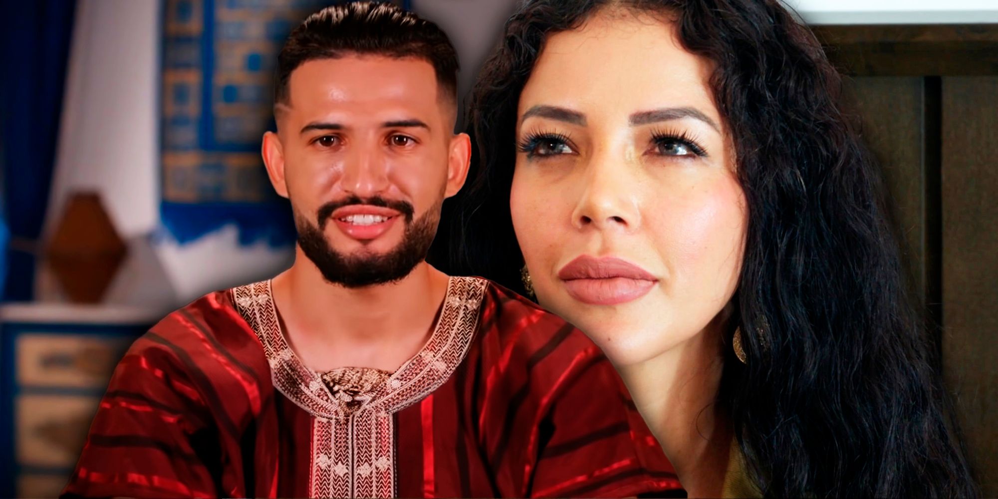 90 Day Fiance&rsquo;s Jasmine Pineda looking serious and Hamza Moknii smiling