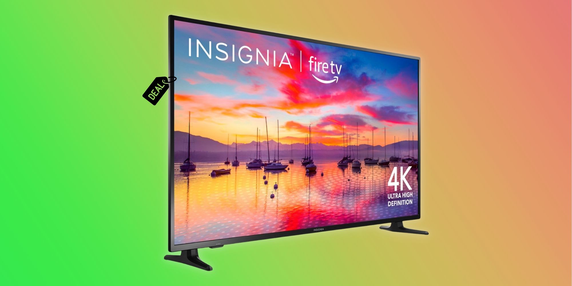 55-inch Insignia 4K Fire TV on a green gradient background