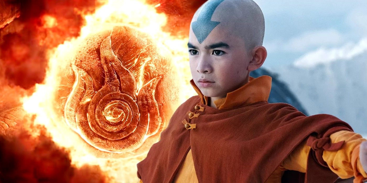 Aang and fire symbol in Netflix Avatar Last Airbender live action