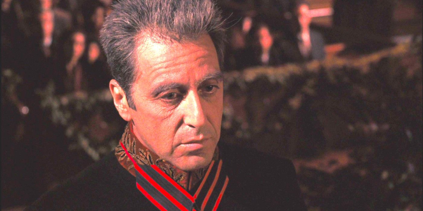 Al Pacino As Michael Corleone In The Godfather Part 3 looking somber during a ceremonial occasion in a church