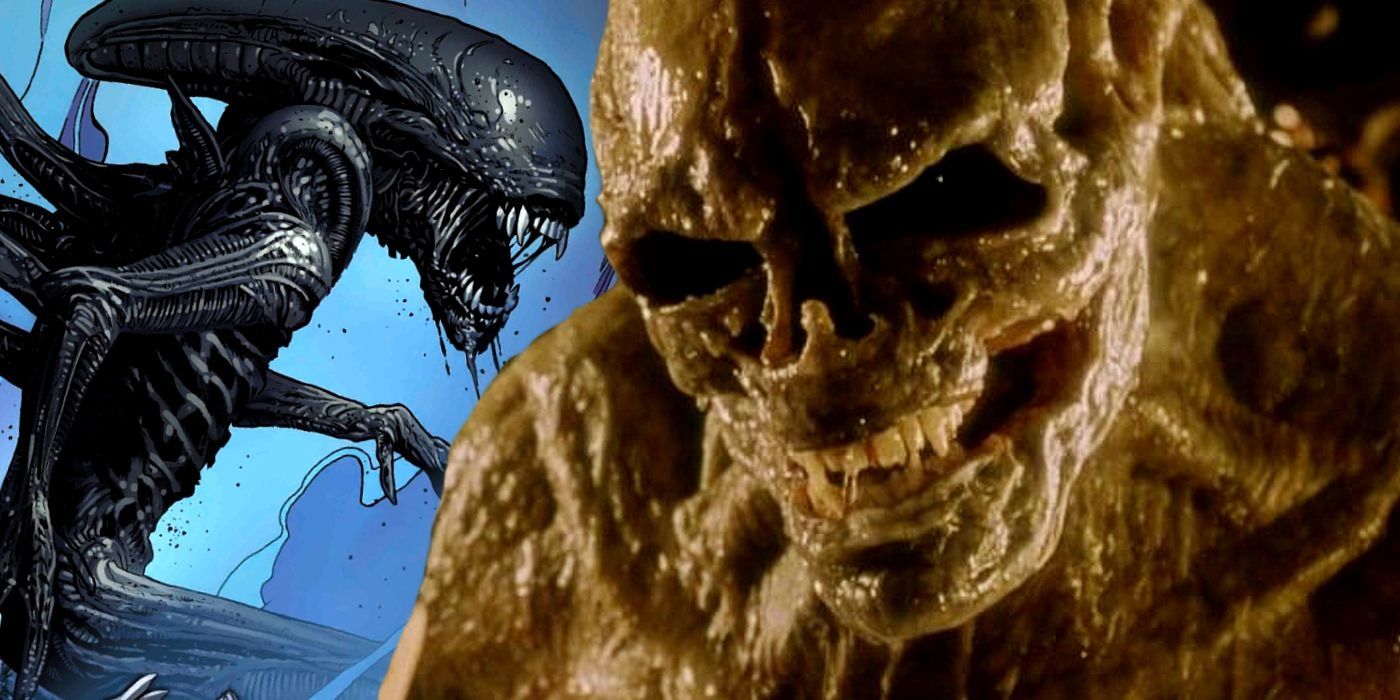 Alien Resurrection's Newborn with a classic Xenomorph. 