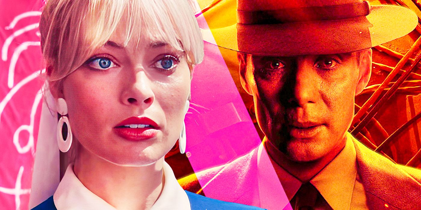 An image of Margo Robbie in Barbie and Cillian Murphy in Oppeheimer
