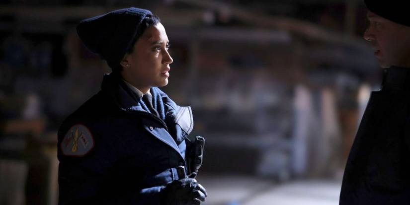 Andy Allo as Wendy Seager in Chicago Fire wearing a hat.