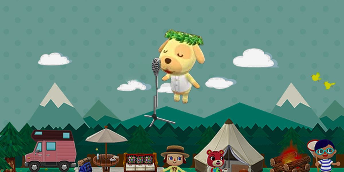 Stand Mic Animal Crossing Pocket Camp dengan nyanyian Goldie
