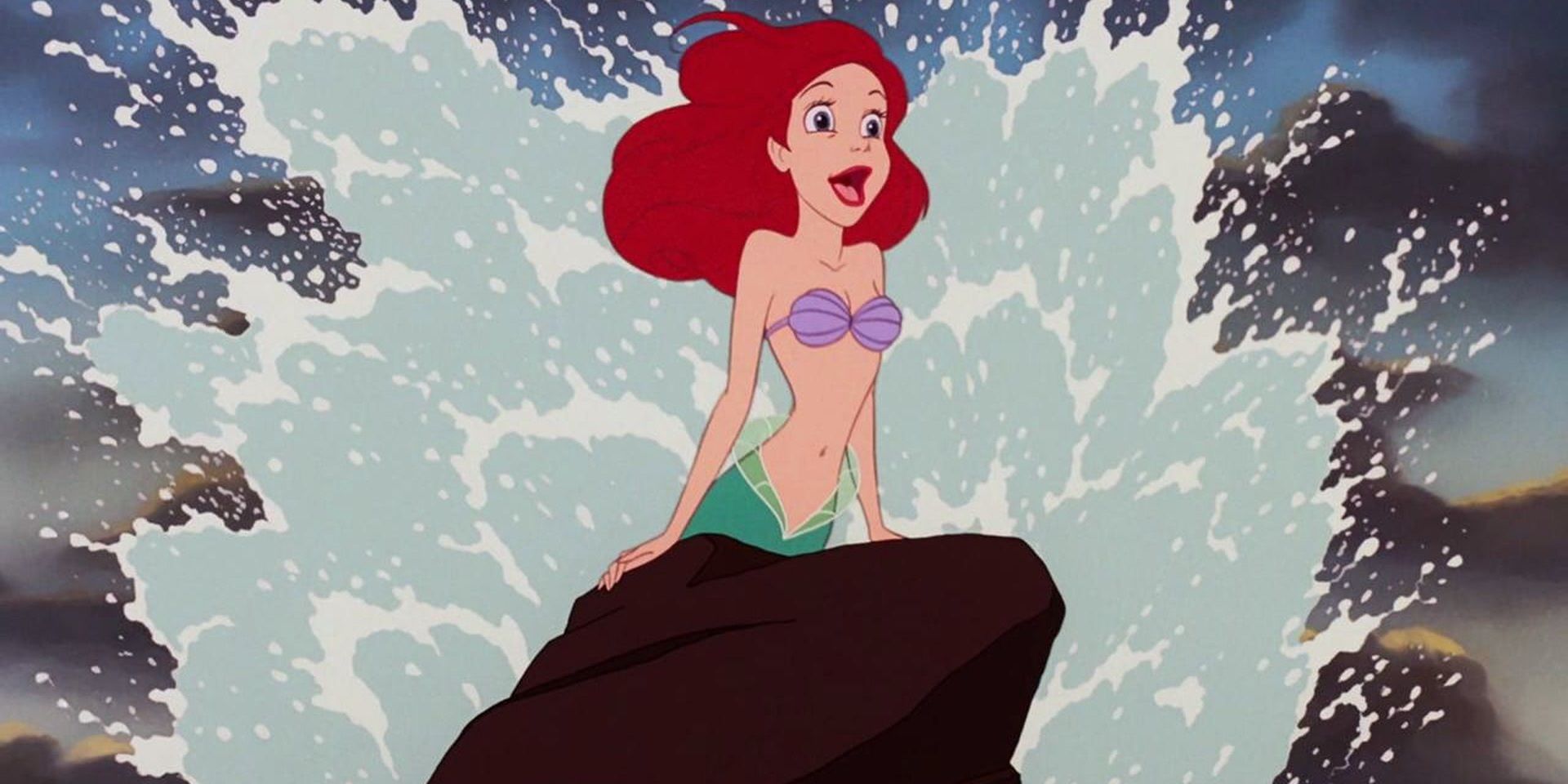 Ariel is with a crashing wave in The Little Mermaid.