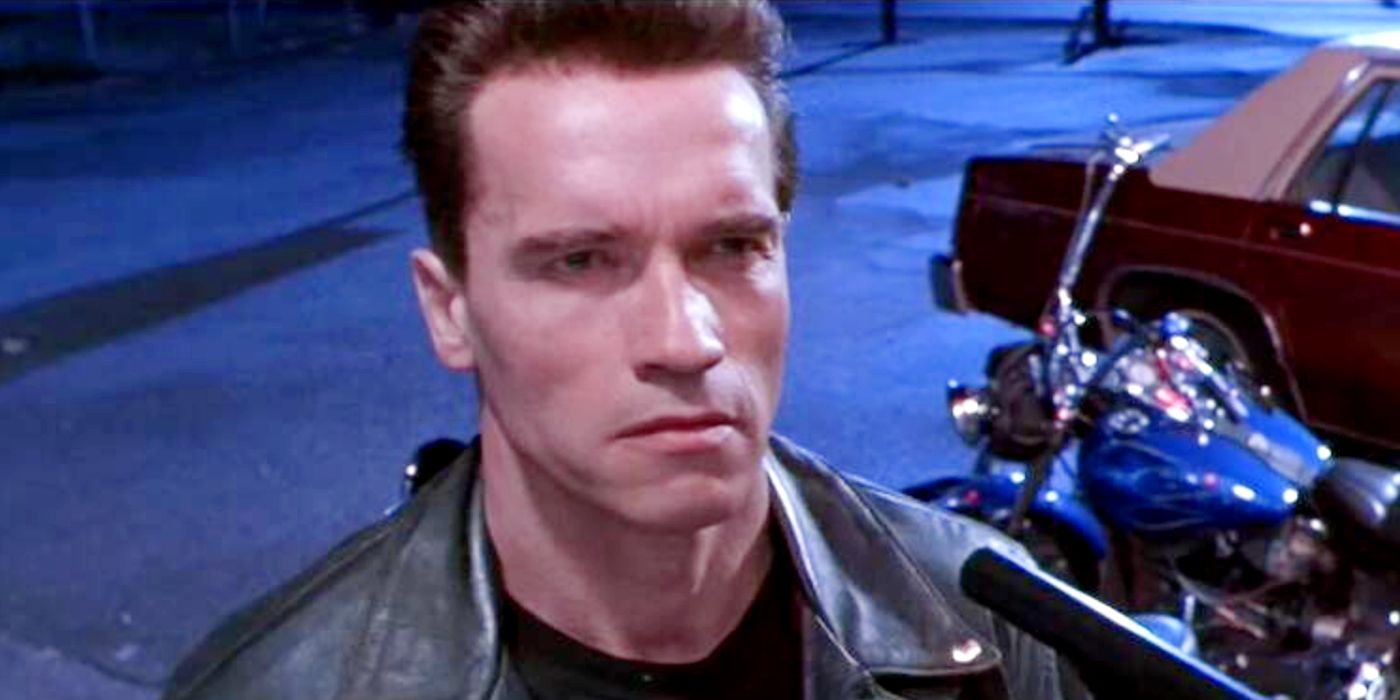 Arnold Schwarzenegger as the T-800 in Terminator 2.