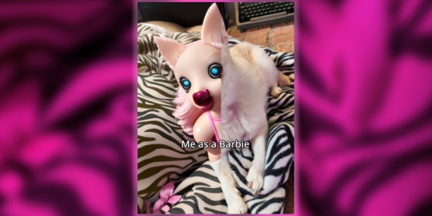 The Barbie AI Filter applied to a white chihuahua 