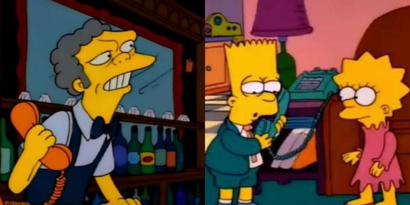 Bart and Lisa prank calling Moe on The Simpsons