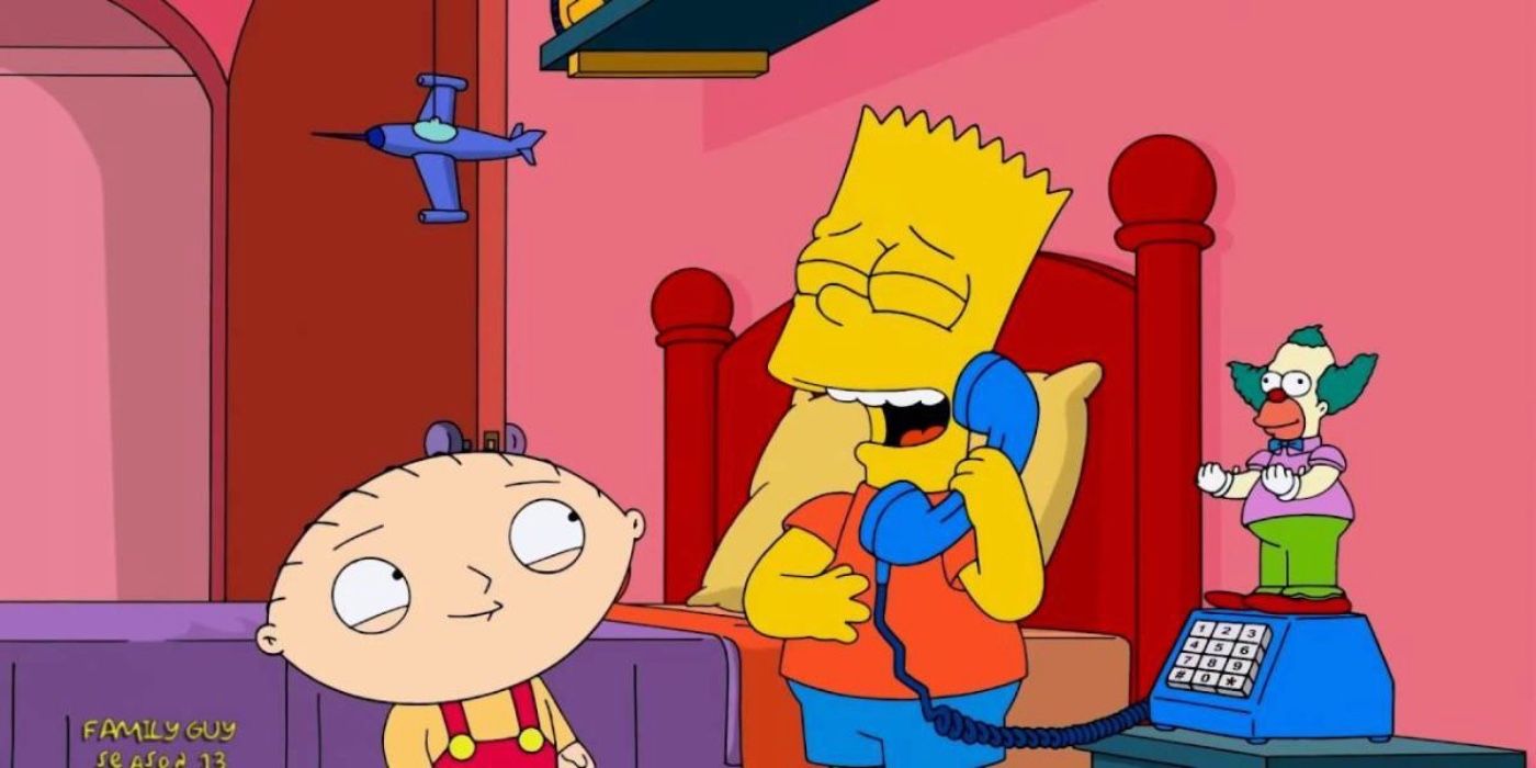 Bart and Stewie making prank calls in The Simpsons Family Guy crossover